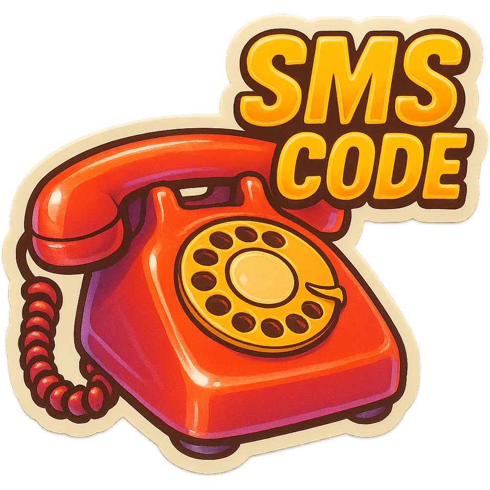 An SMS code sticker with a vintage phone and bright colors emoji