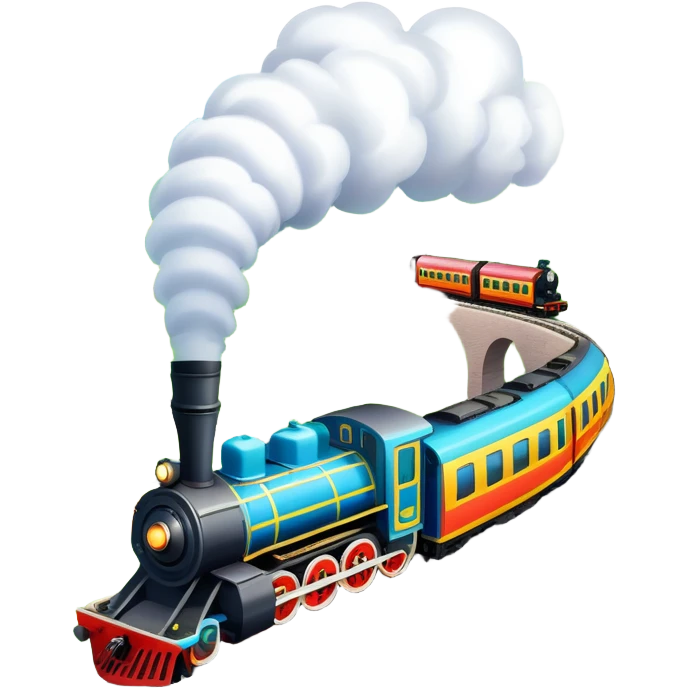 An icon showing a vibrant PC game train simulator scene with a steam locomotive traveling through a colorful countryside. The design features lush landscapes, winding tracks, and detailed railway elements, symbolizing the strategy and creativity of simulation games. Transparent background emoji