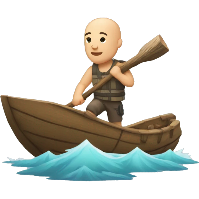 bald man carrying log with a boat on his back emoji