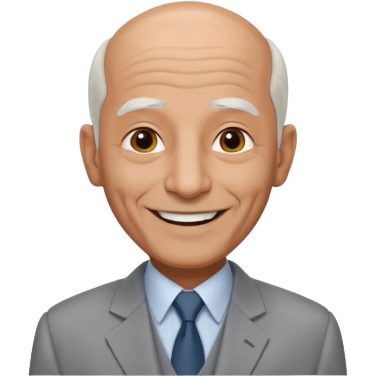 70 yr old man, almost bald, some white hair, pakistani, light grey business suit, big smile, dark skin, no moustache
 emoji
