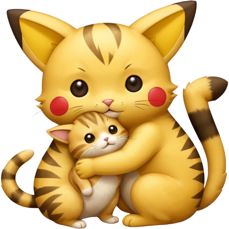 cat and pikachu hug emoji