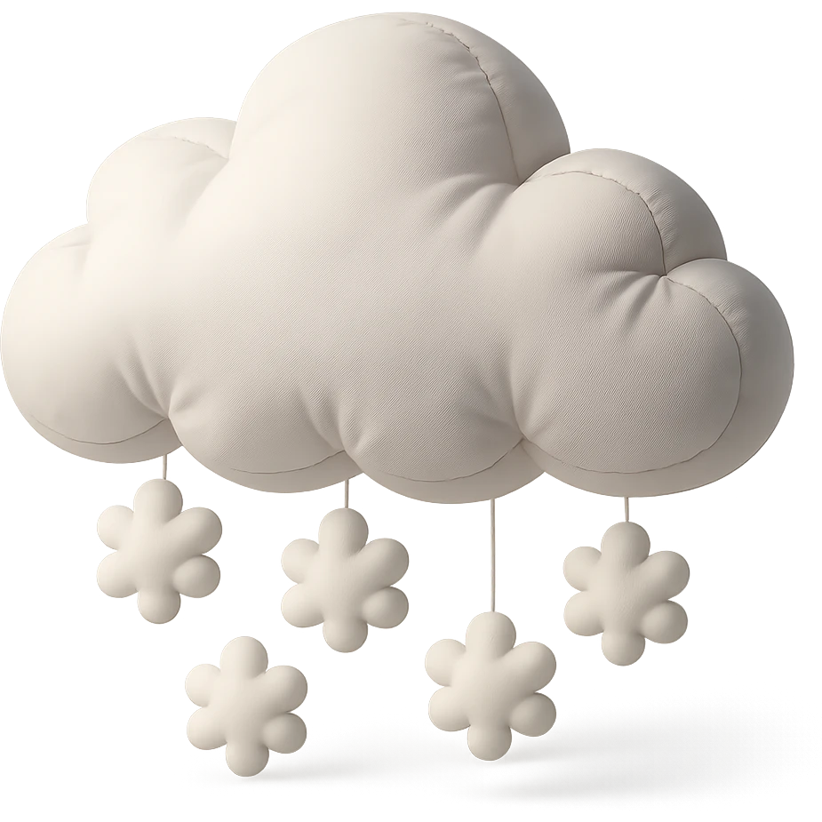 plush snow cloud with falling snowflakes, soft edges, cute and soft, cushion style emoji