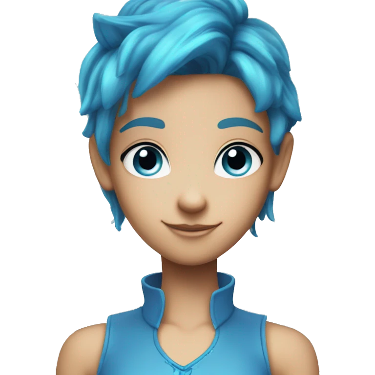 bloom winx fairy with rad hair and blue eyes and in blue shirt with wings  emoji