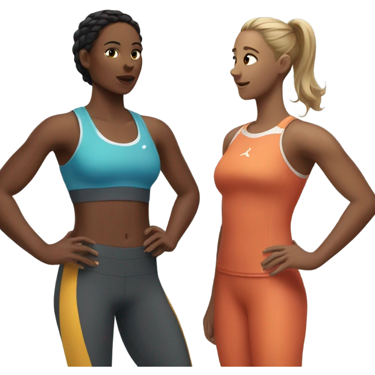 2 woman in sportswear talking to eachother emoji