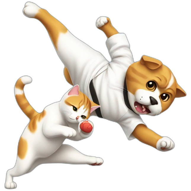 Cat karate kicking dog emoji