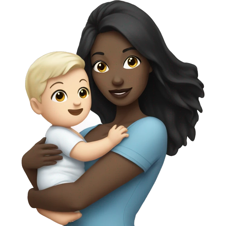 Pretty mom with black hair and white skin holding baby boy black hair with white skin  emoji