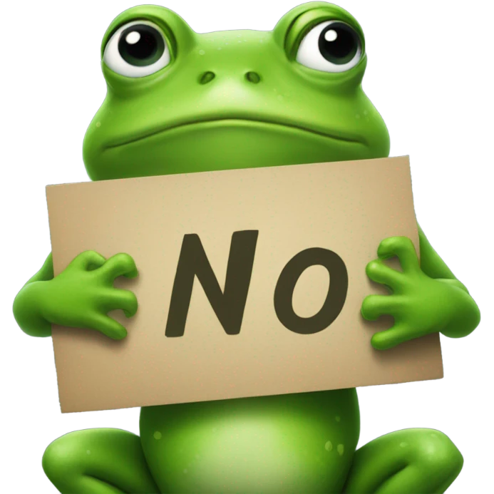 Green frog holding a sign that says no emoji