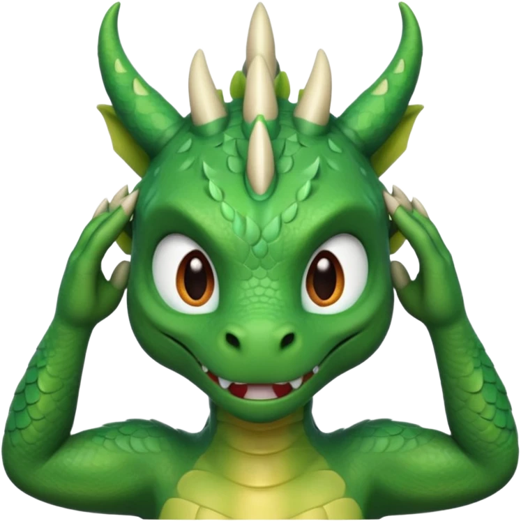 Draw a dragon that has his hands over his head (confused?) like psyduck and a head tilted emoji