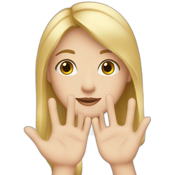 white skin girl with blonde hair showing ONLY THREE out of five fingers up on her ONE hand emoji