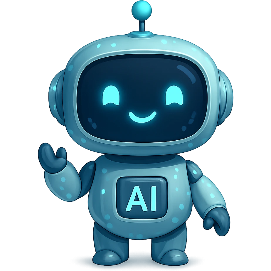 a cute robot with digital features, symbolizing AI, friendly and futuristic emoji
