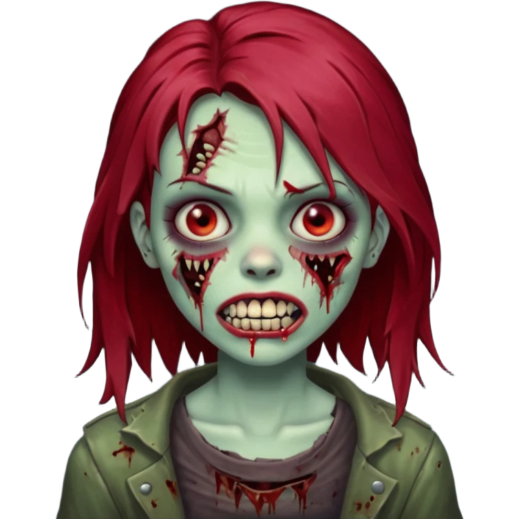 A zombie girl with dark red mid length  hair with grills  emoji