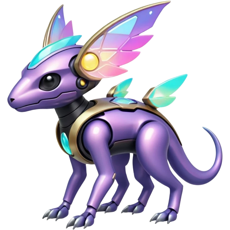 Mechanical Nebulae Beautiful Gorgeous Pretty Pastel Hot Exotic Lush Warm Cute Adorable Colorful Shiny Iridescent Futuristic Modern Cybernetic Protogen-Vernid-Fakémon-Pokémon-creature-fusion (full body) emoji