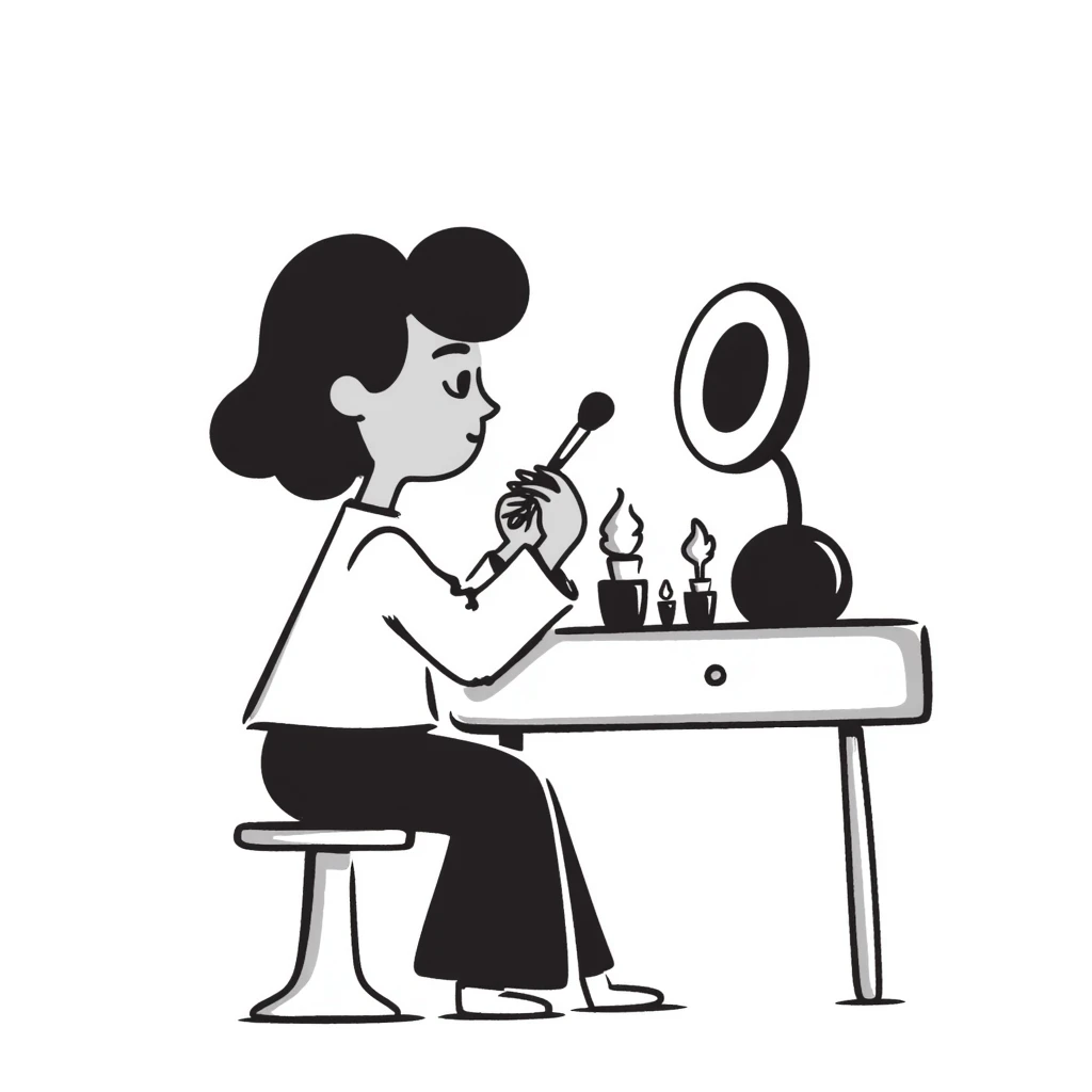Girl applying makeup with mirror emoji