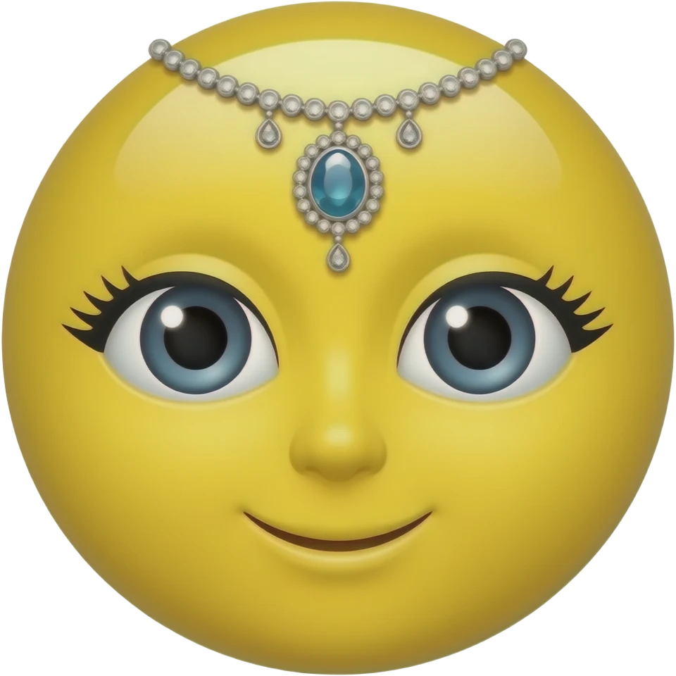 Yellow round glossy emoji with jewelry emoji