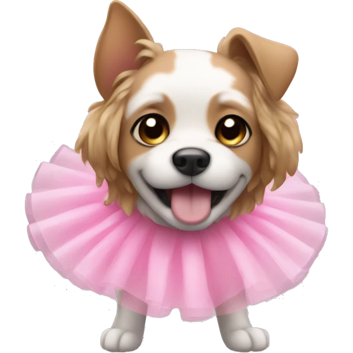 a dog wearing a pink tutu and bubbles emoji