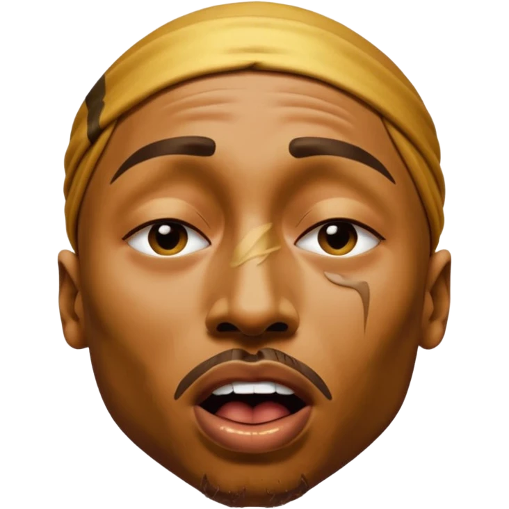 tupac but he's made of gold but he's also in an unbearable amount of pain, he has a really pained expression, his mouth is wide opened and his eyes are closed emoji