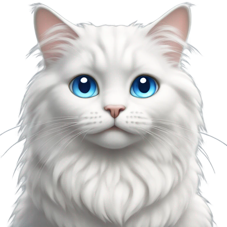 Fluffy white cat with blue eyes and light grey face sitting up with paws  emoji