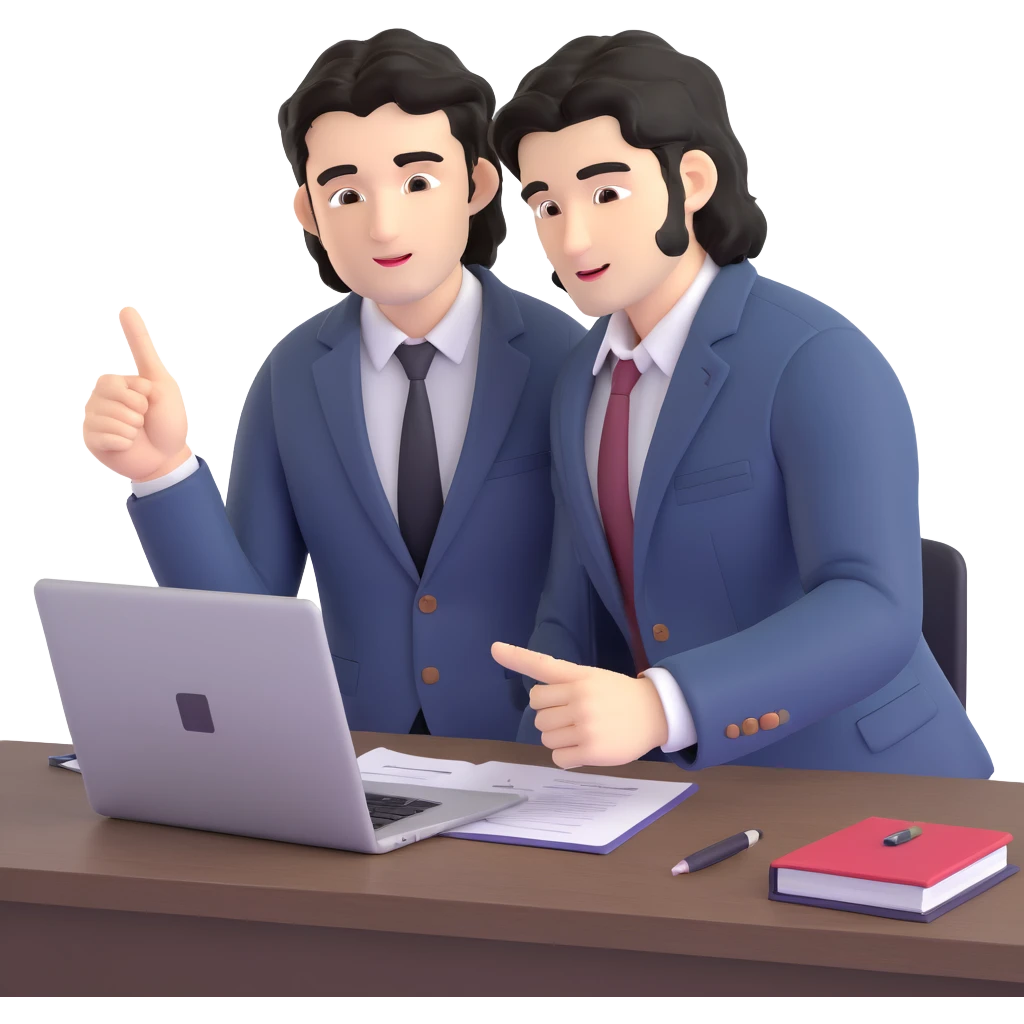 Business strategist with black wavy hair, stubble, chiseled face, wearing blazer and button-up shirt, mentoring a younger professional, leaning forward with engaged expression, pointing at document or laptop, in a one-on-one coaching session emoji