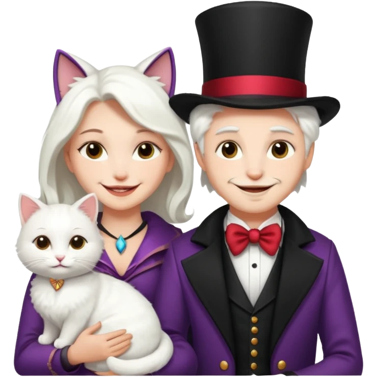 magician couple and their pet cat emoji