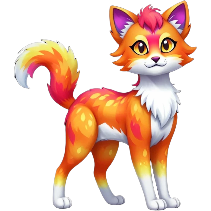 Vibrant multicolored Falvie-Fionbri-creature-sparkle-feline-fursona, full body emoji