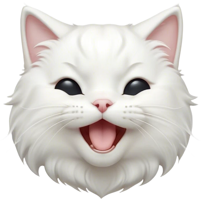 Cinematic Cute Yawning White Cat Portrait Emoji, Head gently tilted with an endearing, wide-open yawn and softly closed eyes, showcasing a pristine white fur with delicate hints of silver, simplified yet irresistibly adorable, highly detailed, glowing with a tender, cozy radiance, high shine, exuding sleepy charm and gentle affection, styled with a soft glowing outline, capturing the essence of a white cat caught mid-yawn, radiating pure, adorable lethargy! emoji