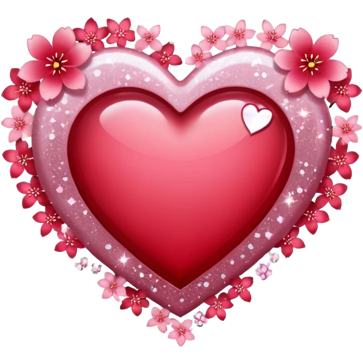 heart surrounded by sakura petals and silver sparkles emoji