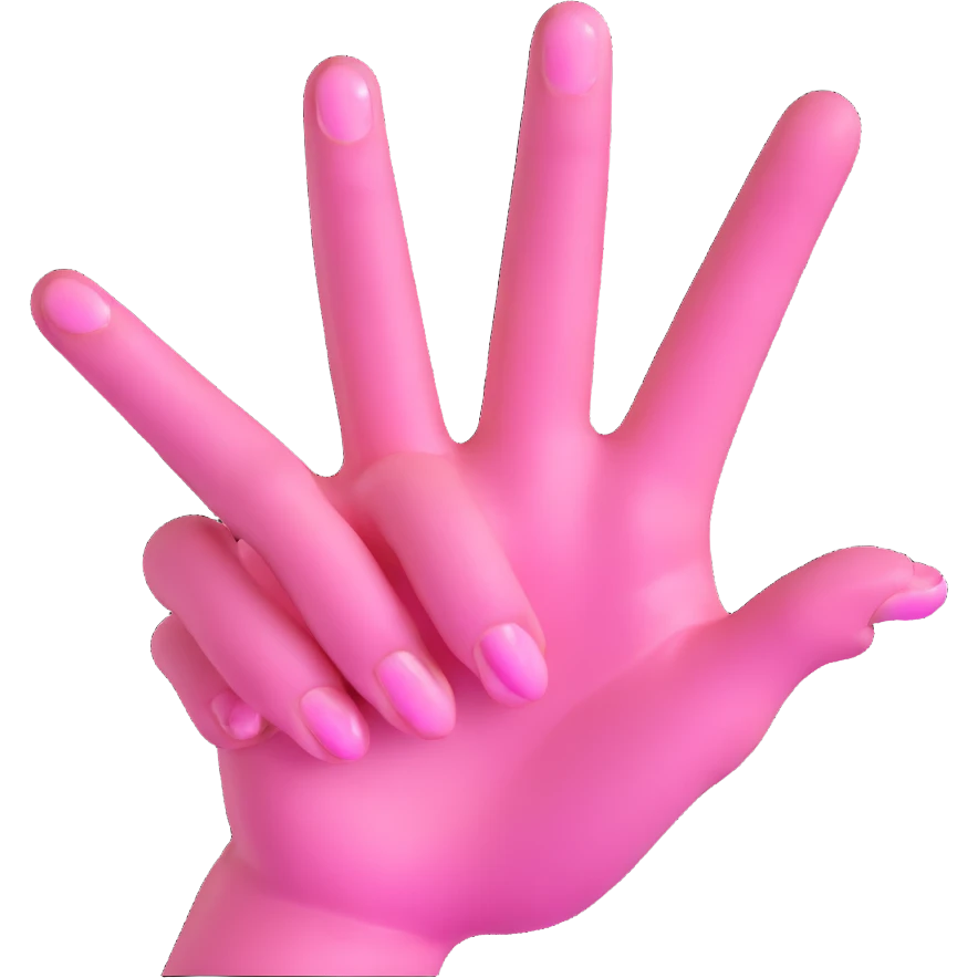 index and middle fingers pointing up, ring finger bent, little finger pointing up. index and middle fingers in pink icing, little finger in chocolate icing emoji