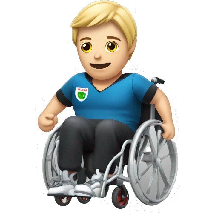 A person playing rugby in a wheelchair, holding a rugby ball emoji