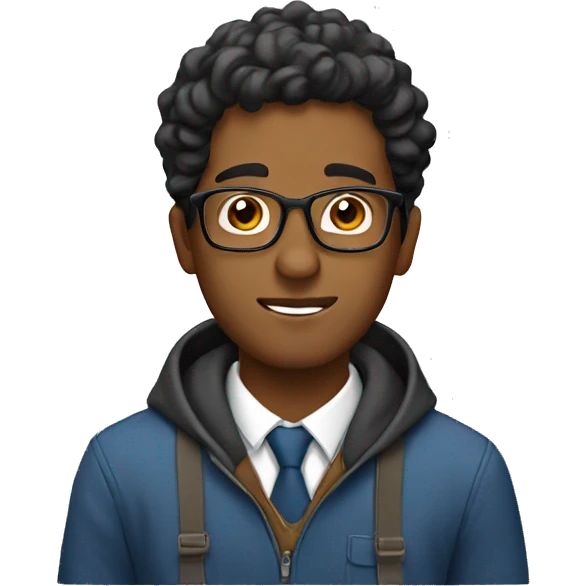 A brown man with glasses doing homework emoji