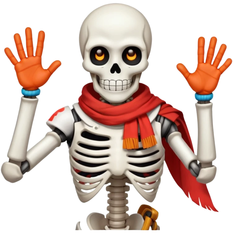 Papyrus from Undertale, tall skeleton with a red scarf, white body armor, orange-red gloves, enthusiastic expression emoji