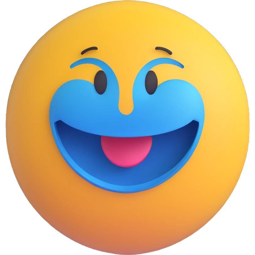 3D smiley emoji, round shape, blue color, with text 'nyugi van', relaxed face emoji