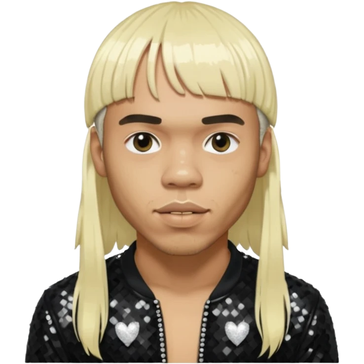 Anderson Paak with long platinum blonde hair with bang, black sequin outfit emoji