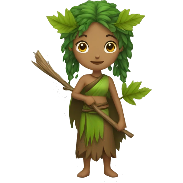 Druid female with staff and leaves for hair emoji