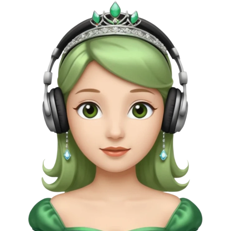 princess with headphones tiara and green dress emoji