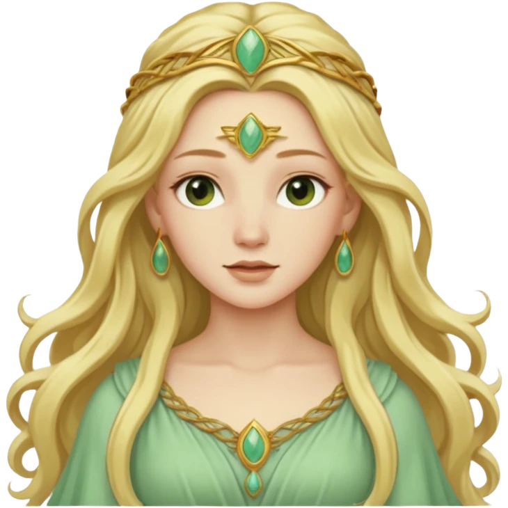 Terra, Earth Goddess from Rome Mythology with long golden blonde hair, pale green outfit emoji