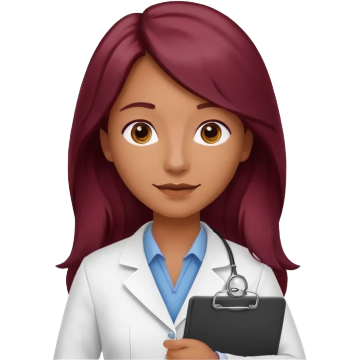pharmacist with tanned skin and long burgundy hair holding a clipboard emoji