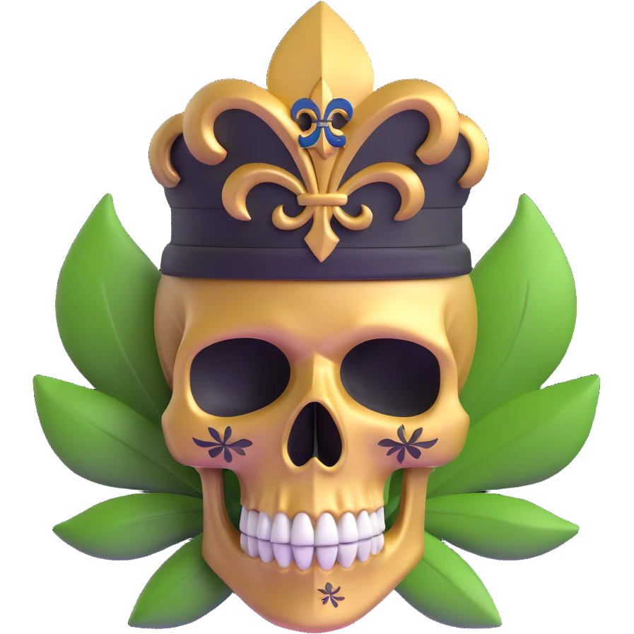 3D skull with fleur-de-lis and New Orleans Saints black and gold colors emoji