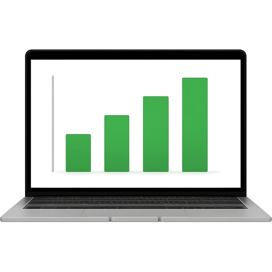 Remove the background, keep only the MacBook with green bar charts on the screen emoji
