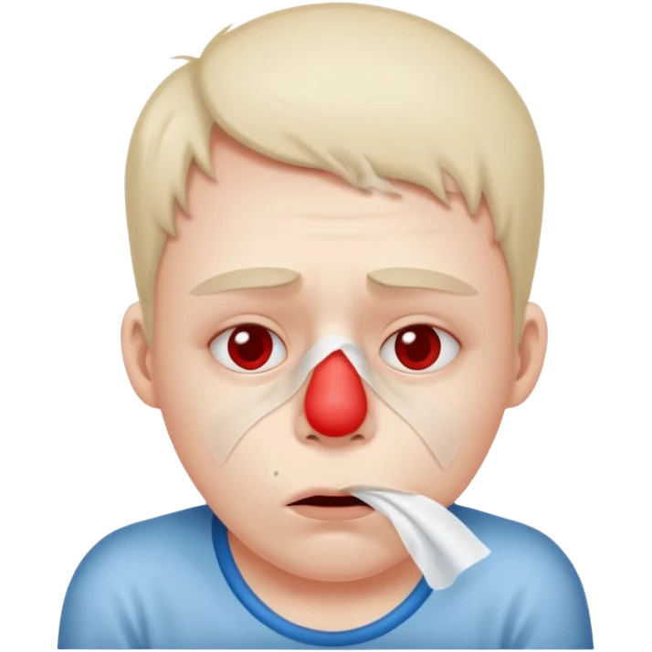 sick person with tissue on nose, fever and red nose. emoji