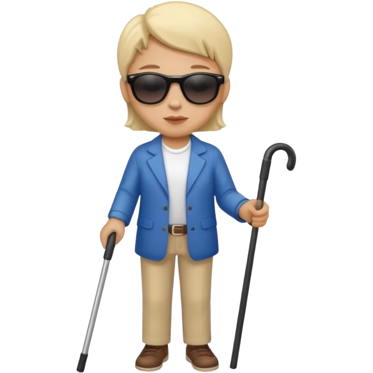 A blind person wearing sunglasses and holding a guide cane emoji