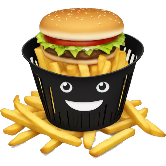 Burger and fries in an oval black basket emoji