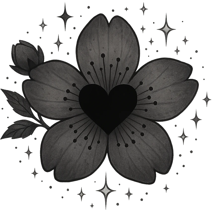 goth sakura black heart with  and magical sparkles, remove background emoji