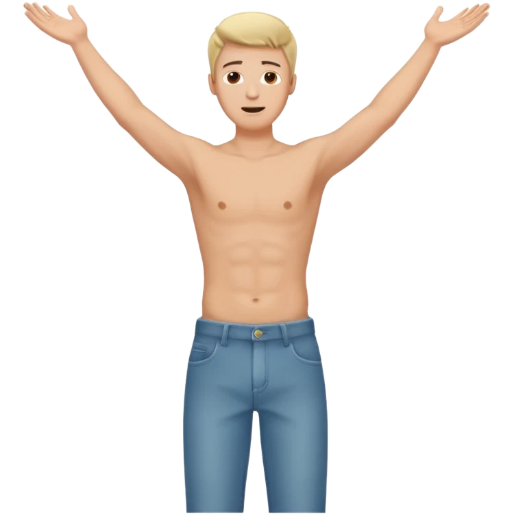 Guy emoji with hands up and out saying why with his penis hanging out of his pants emoji