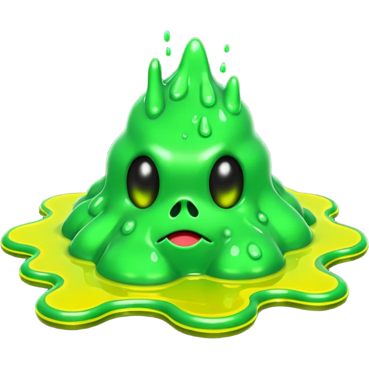3D render of Green Ooze Puddle, toxic waste aesthetic, neon green bubbling liquid, caution yellow metal, industrial warning texture, . emoji