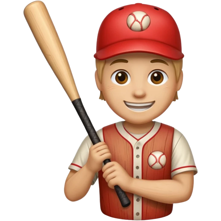 Log with a smiling face holding a baseball bat. emoji