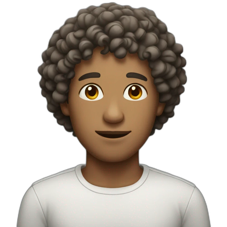 man with curly hair with a lid on his head emoji
