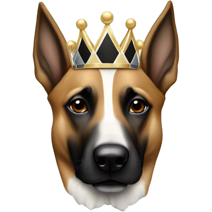 A malinois harlequin color with a crown on his head emoji