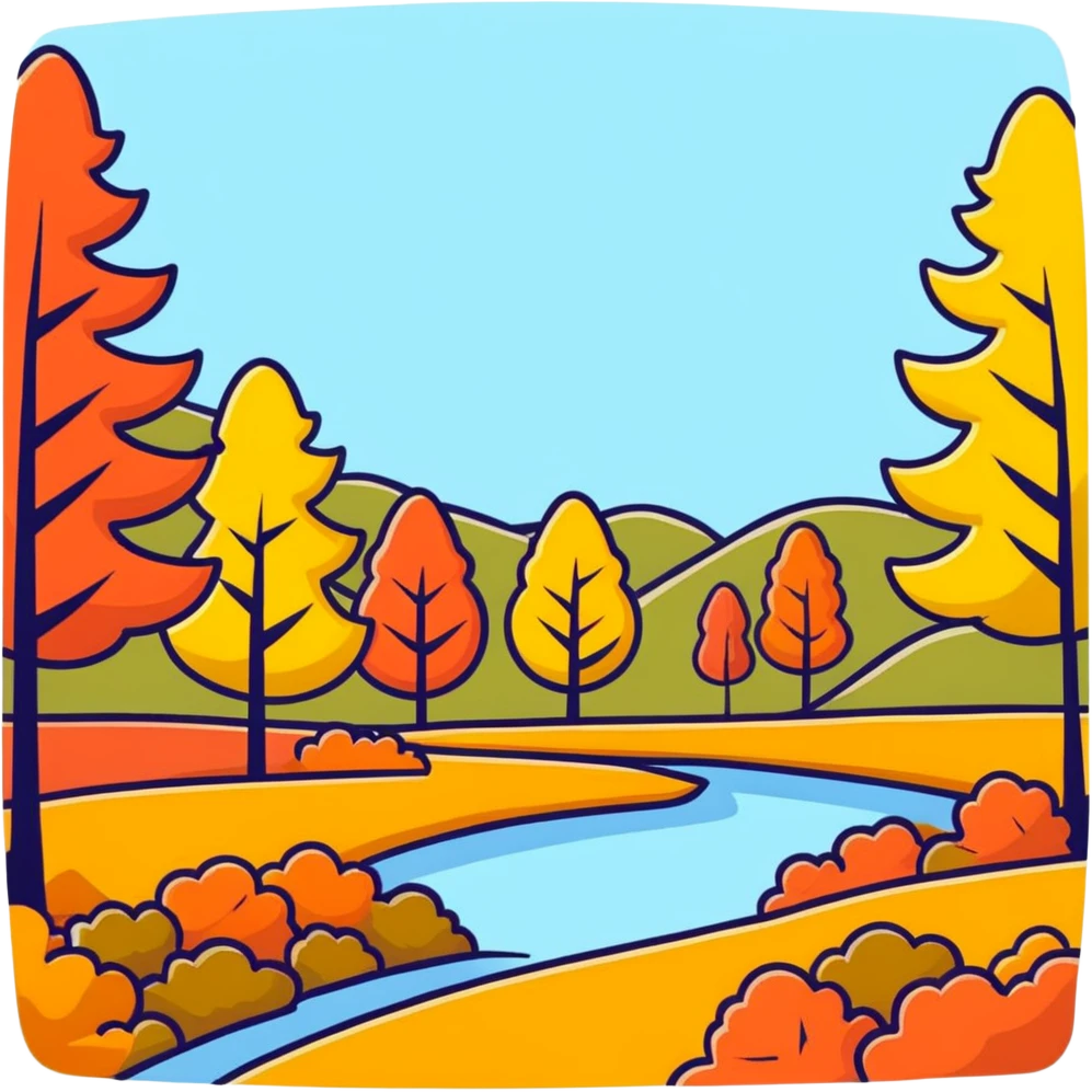 autumn fall scene with vibrant, multicolored leaves and trees emoji