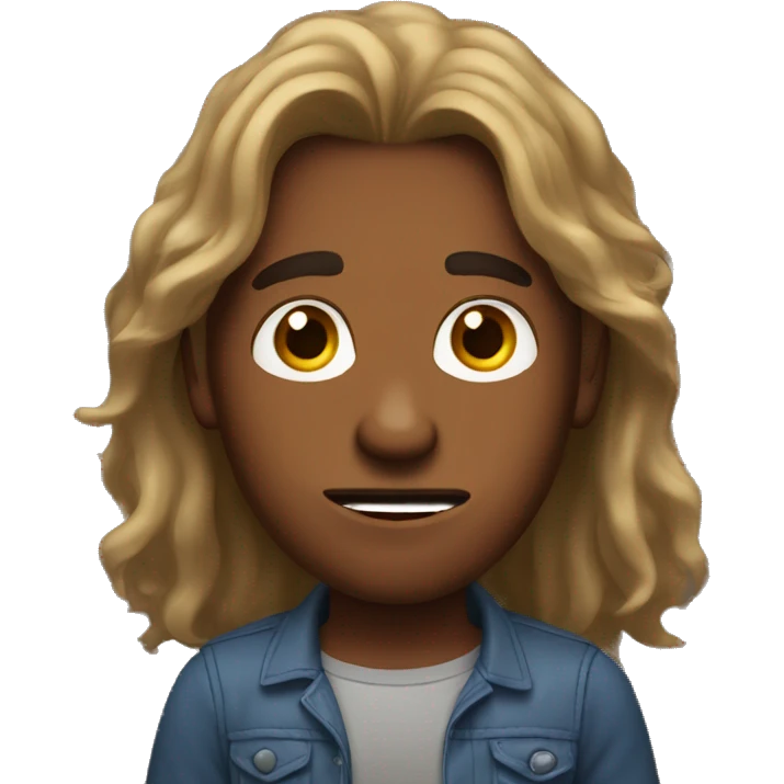 brown skin man with long hair shock face  emoji