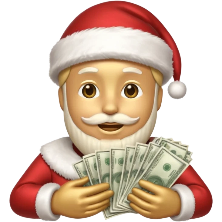 A confident rich emoji face wearing a Santa hat, money stacks, casino vibe, New Year theme, premium 3D emoji style, sharp details, no text, isolated on transparent background emoji